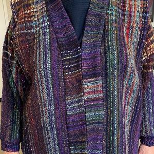 Long Purple Hand Loomed Sweater 80s Wool